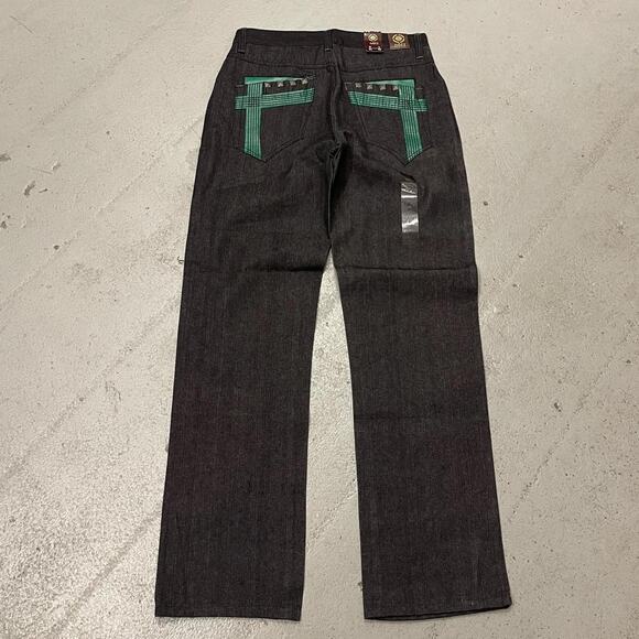 Vintage Baggy Y2k Noiz Grey Denim Baggy Jeans with Green Pockets Mens 34x34